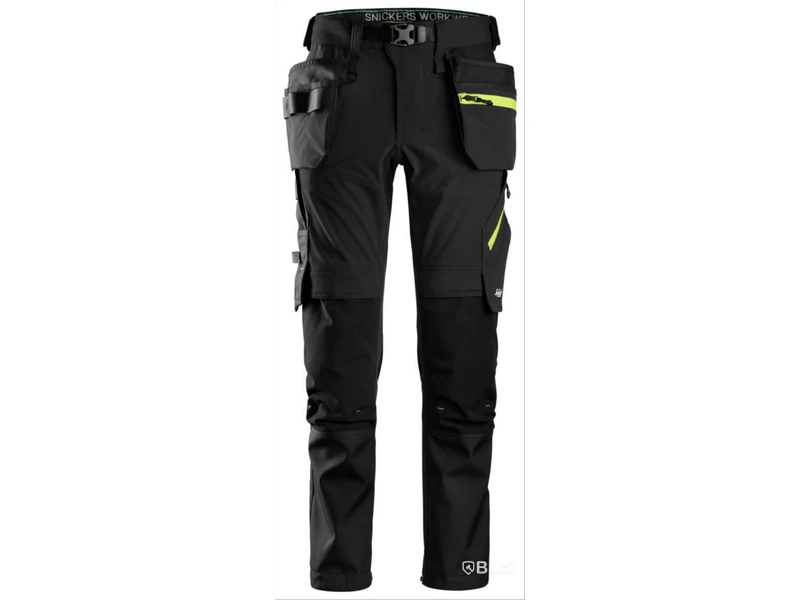 (NEW) 2 PCS. SNICKERS 6940 SOFTSHELL TROUSERS, BLACK/YELLOW FW HF, SIZE 104