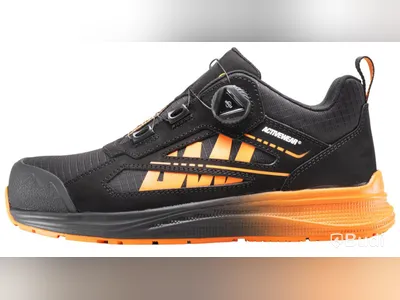 (NEW) SAFETY SHOE ACTIVEWEAR PUMP 7717, S3S FITGO BLACK/ORANGE SIZE 40