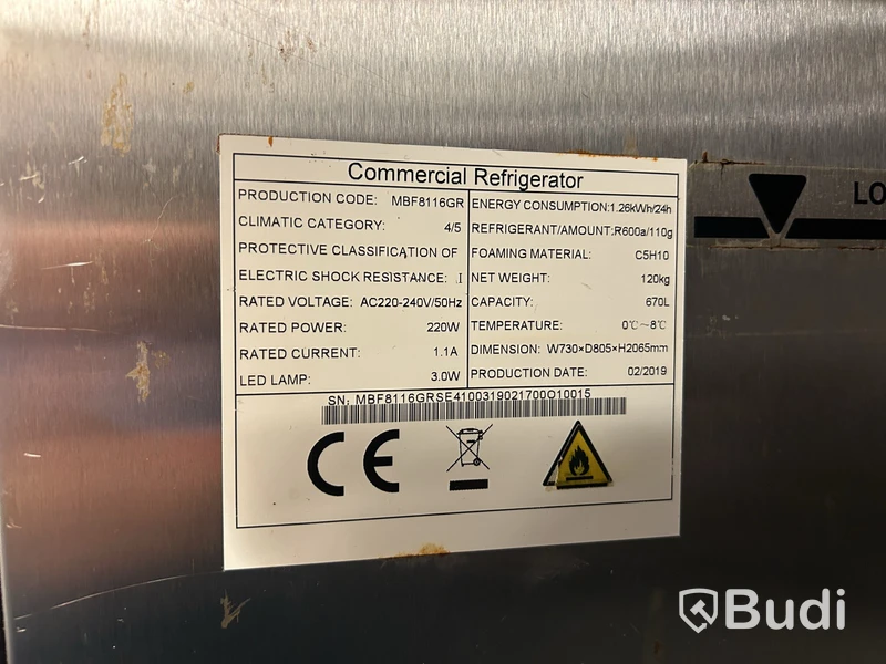 Rostfritt kylskåp, Perima MBF8116GR, 670 l, 2019