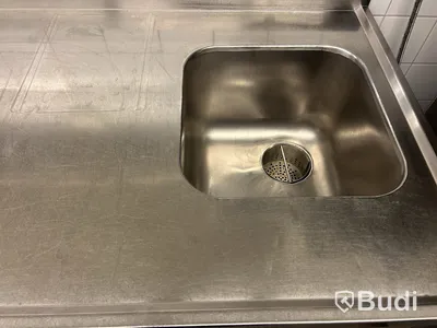 Stainless steel work table with sink, 108×75×90 cm