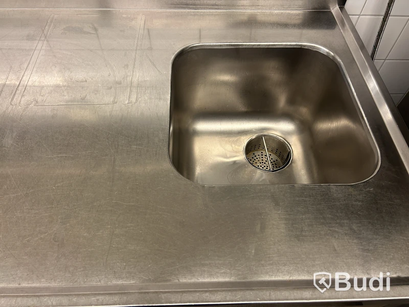 Stainless steel work table with sink, 108×75×90 cm