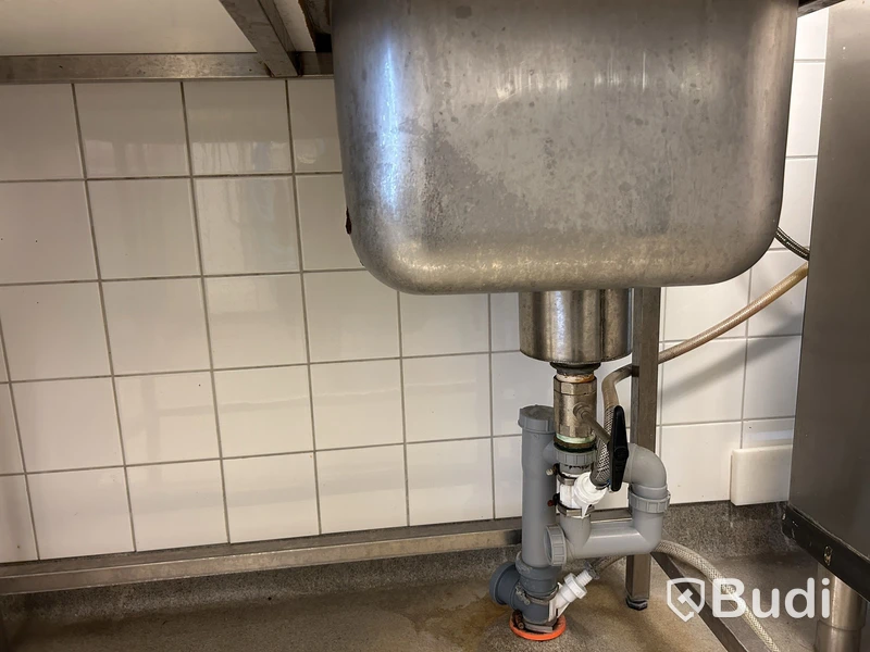 Stainless steel work table with sink, 108×75×90 cm