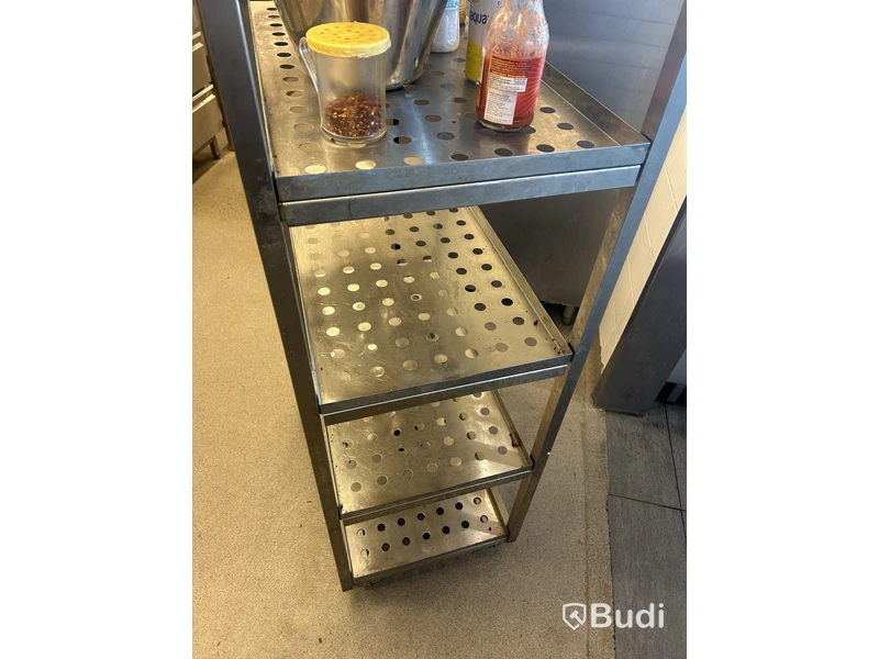 Stainless steel shelving unit on casters, 72 x 175 x 43 cm