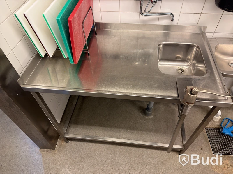 Stainless steel worktable with sink, 120x70x90 cm