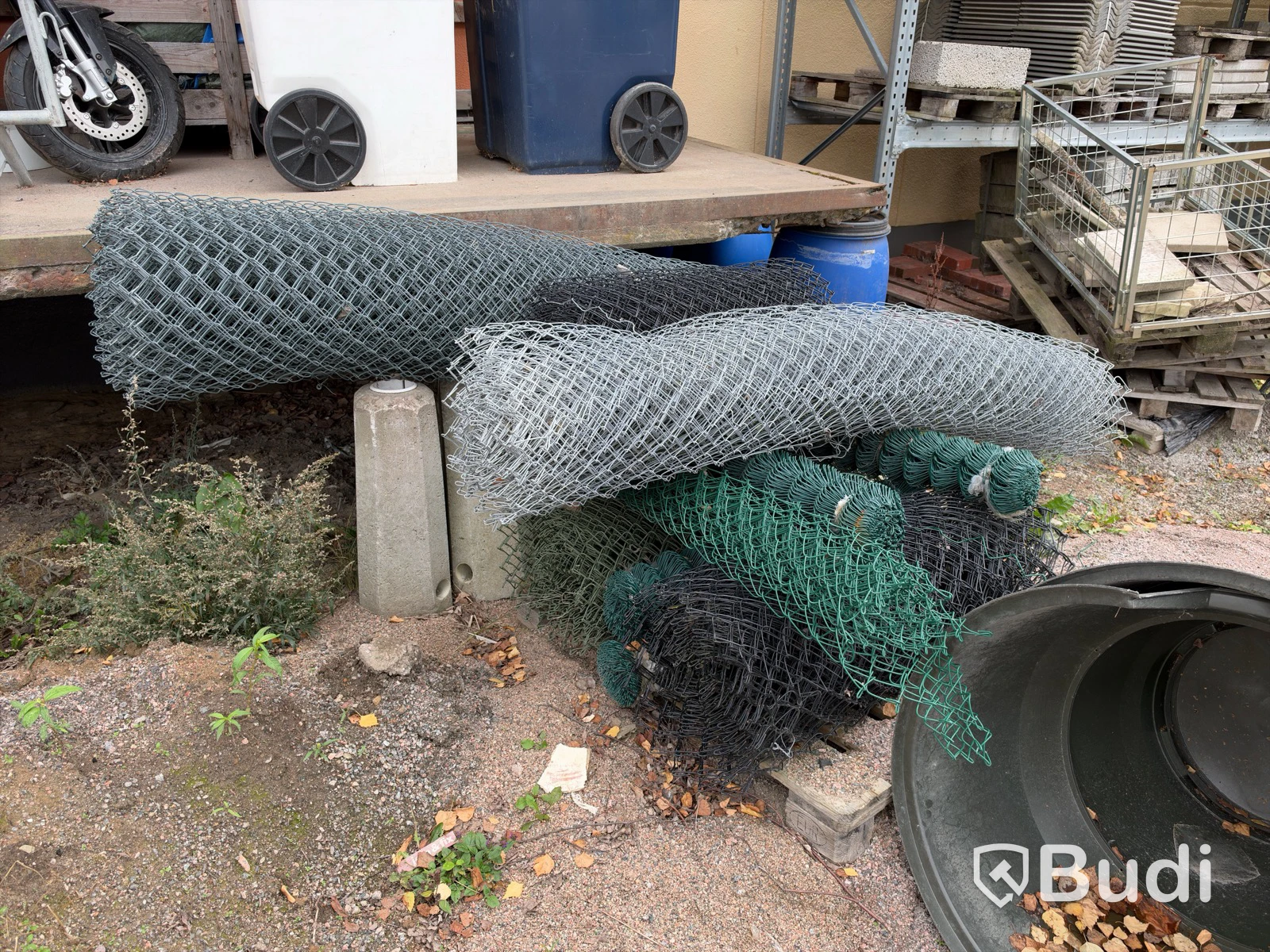 Assorted rolls of mesh, steel wire & barbed wire