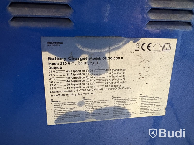 Batteriladdare Biltema, 12/24 V på vagn