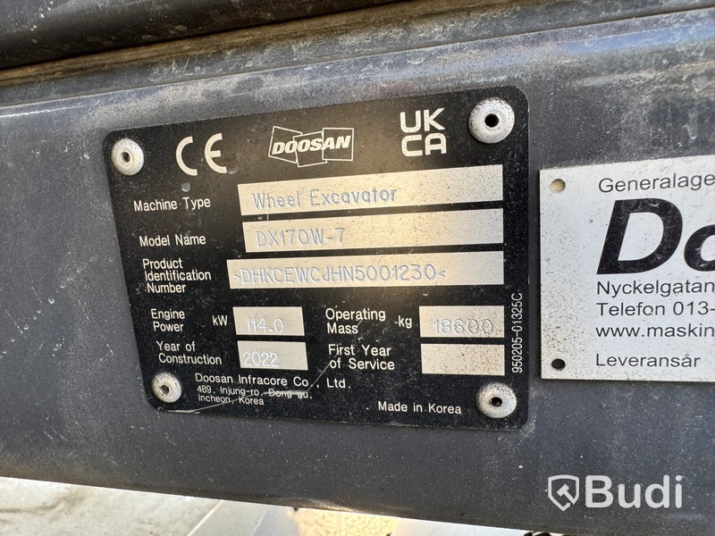 Hjulgrävare Doosan DX170W -2022 | Engcon