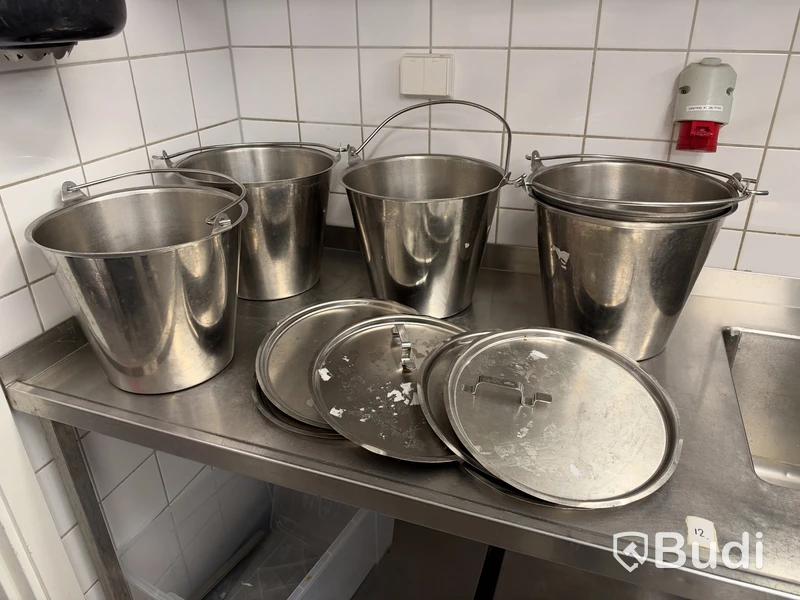 5 st rostfria hinkar med lock | 10 L