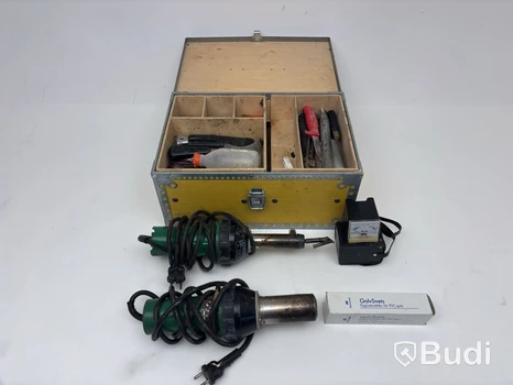 Varmluftspistol och mattsvets Leister, Triac S. Inkl. diverse verktyg/redskap och förvaringslåda