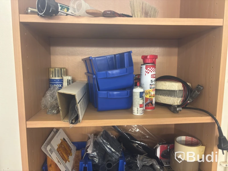 Workshop items, mixed lot of tools, consumables and bicycle accessories,