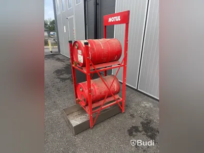 Fatställ Motul, två fat och uppsamlingskärl