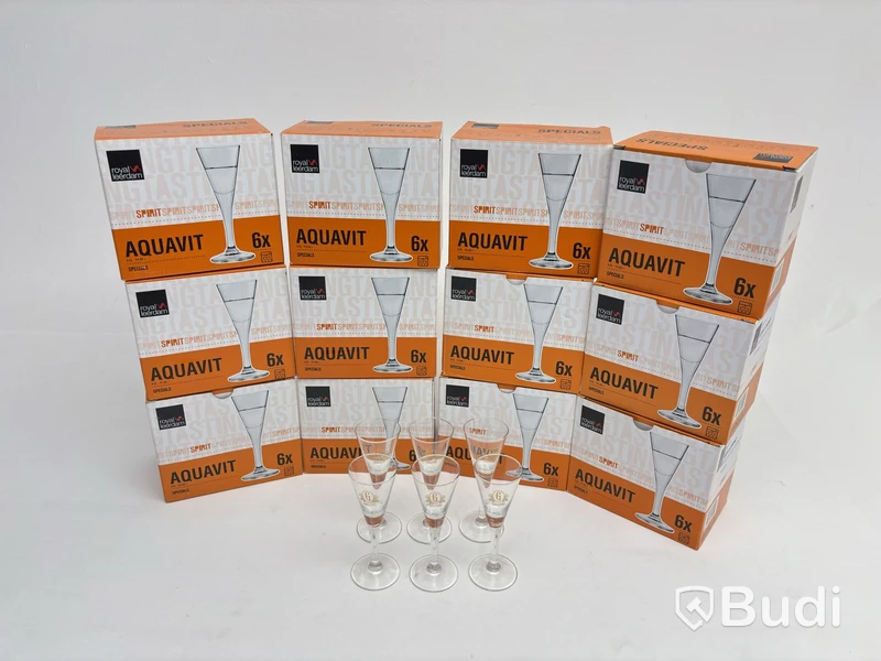 Parti med Snaps glas Royal leerdam, Aquavit Specials 5 cl, 72 st.