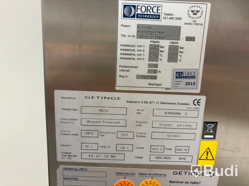 Autoklav Getinge HS-33, 63 liter