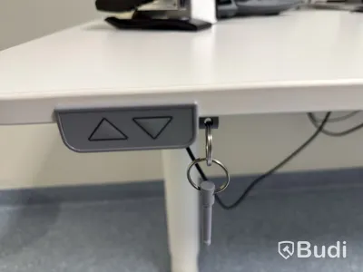 Height-adjustable desk, office chair and drawer unit