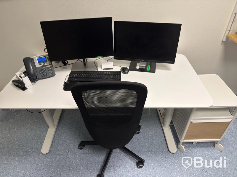 Height-adjustable desk, office chair and drawer unit
