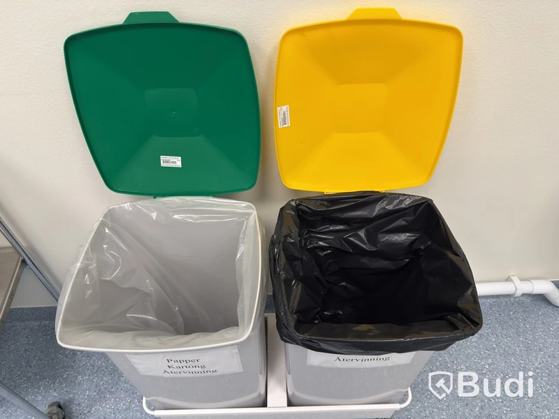 Waste bins, set of 2 with wheeled stand