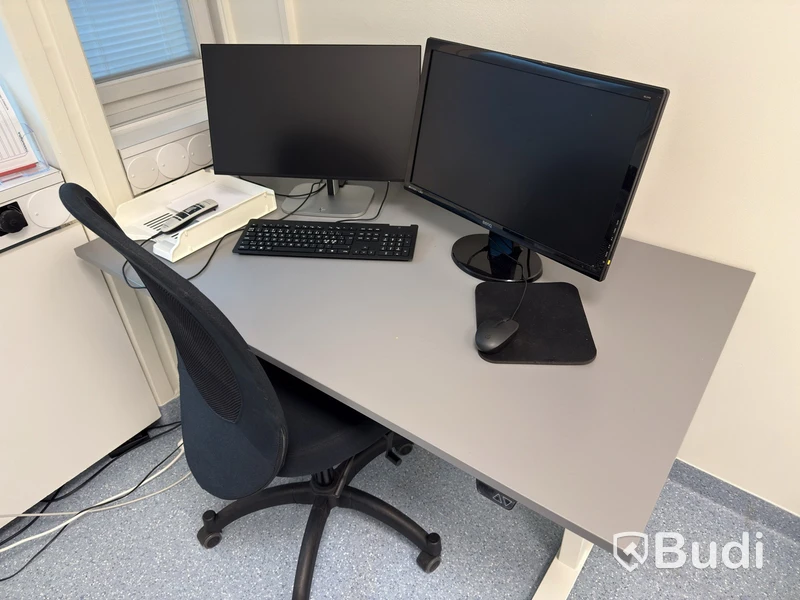 Height-adjustable desk with office chair