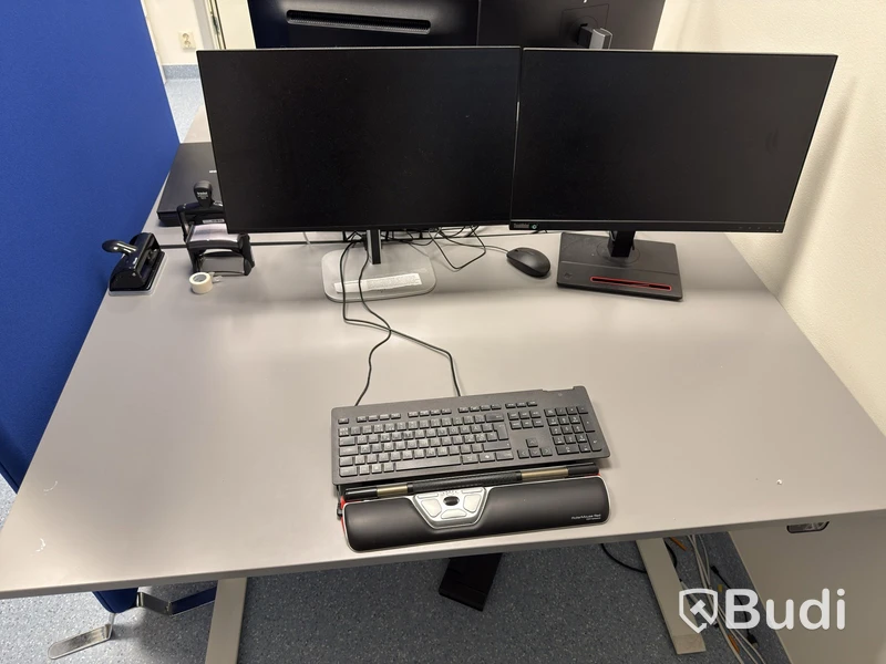 Height-adjustable desk with chair and drawer unit
