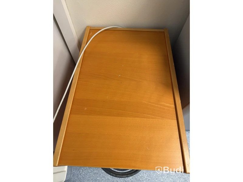 Height-adjustable desk with chair and drawer unit