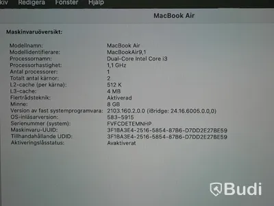 Apple MacBook Air laptop, i3, 8 GB RAM