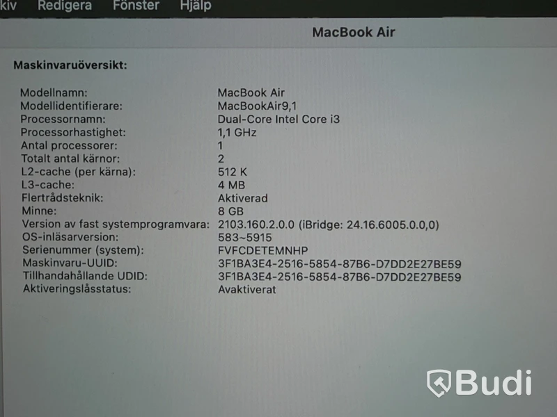 Apple MacBook Air laptop, i3, 8 GB RAM
