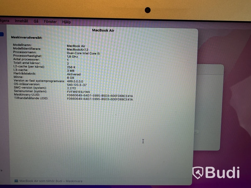 MacBook Air 13-inch, 2017, i5, 8 GB