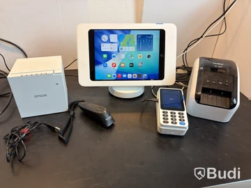 Kassautrustning, iPad, kortterminal och skrivare