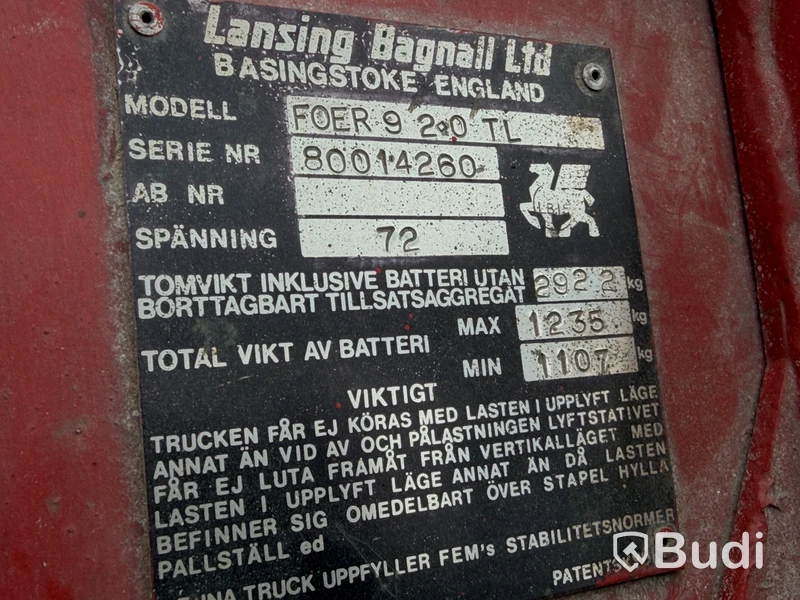 Electric Forklift Lansing Bagnall, 1,250 kg