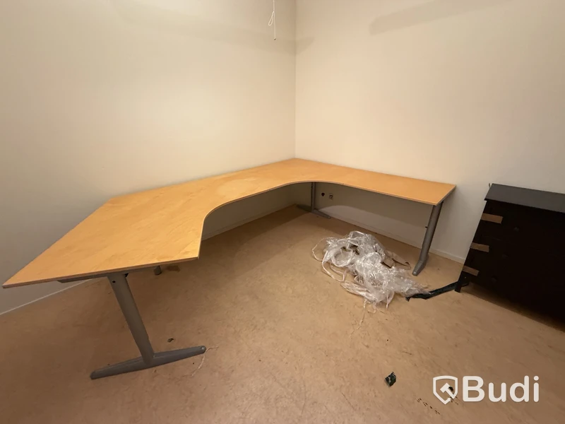 Assorted office furniture including a desk and storage units
