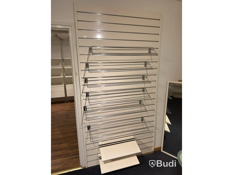 Lot of slatwall panels with assorted accessories