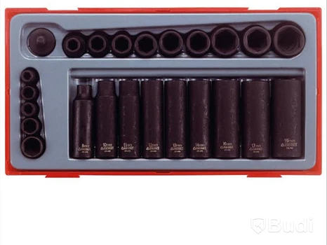 KRAFTHYLSSATS TENG TOOLS 24 DELAR MED 1/4 TUM OCH 3/8 TUM FYRKANTSFÄSTE