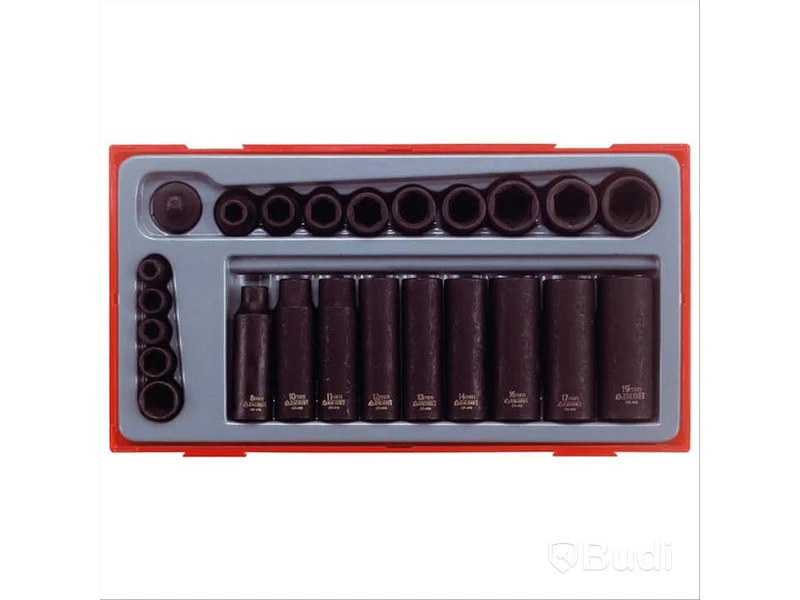 (NEW) TENG TOOLS IMPACT SOCKET SET, 24 PIECES, WITH 1/4-INCH AND 3/8-INCH SQUARE DRIVE