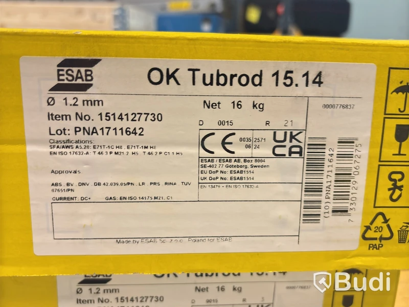 (NEW) 5 PCS. ESAB OK TUBROD 15.14 FLUX-CORED WIRE SPOOLS 1.2 MM 16 KG -