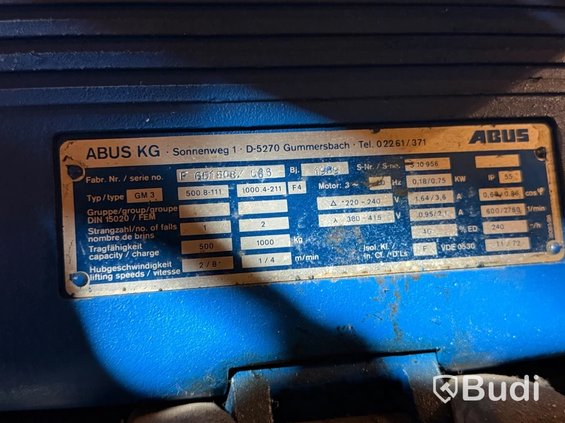 Overhead crane, ABUS 1000 kg (disassembled)