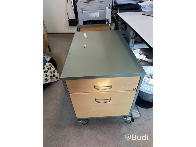 Height-adjustable desk incl. office chair and drawer unit