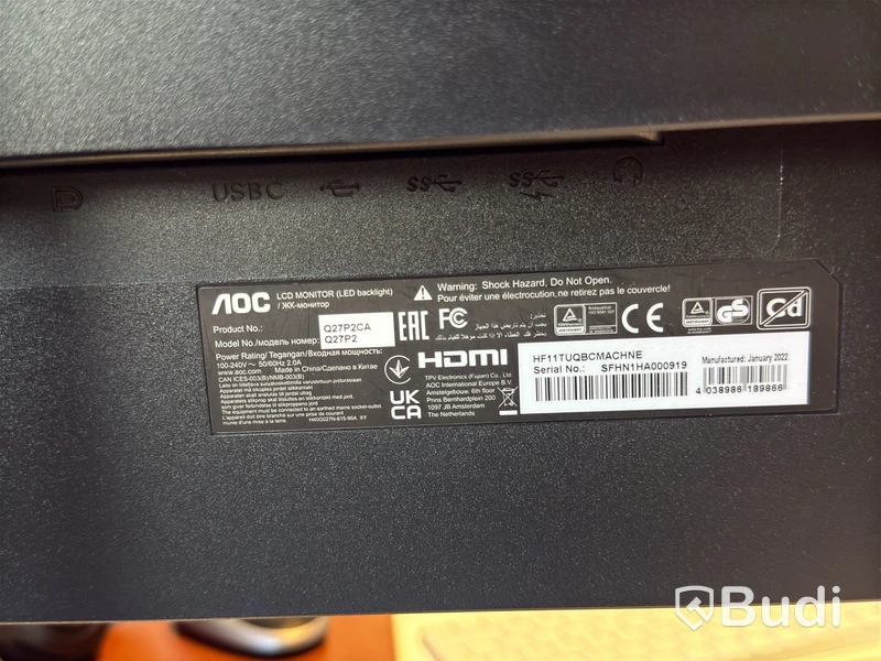 AOC computer monitor, Q27P2CA, 27 inches, QHD 2560 x 1440