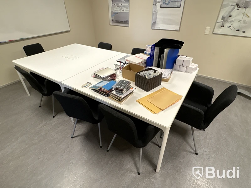 Conference furniture, tables, 8 chairs and cabinets