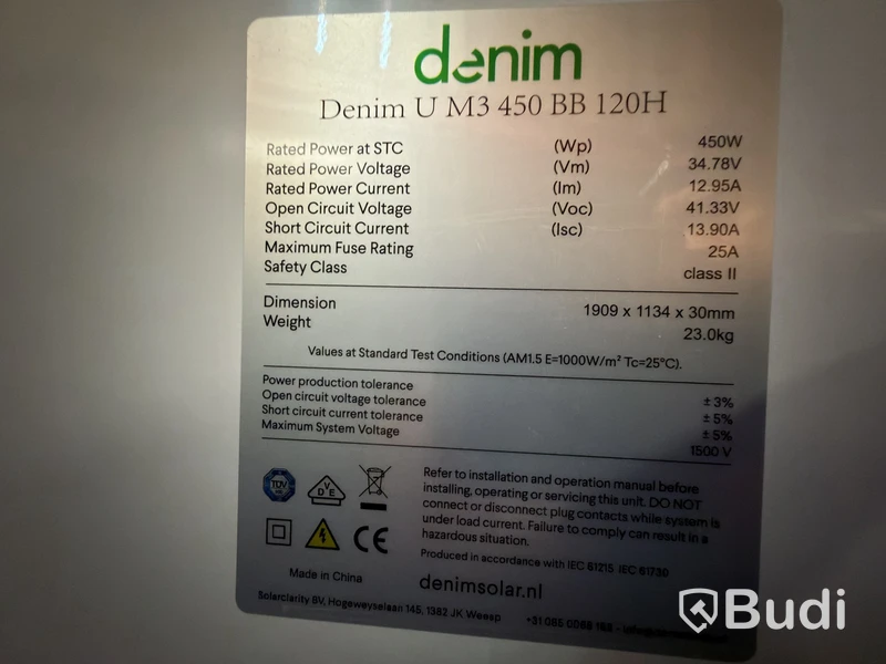 9 solpaneler Denim U M3 450 BB 120H, 450 W