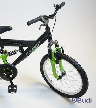Cykel Tiger, MTB heldämpad, hjul 20 tum, ram 10 tum, svart/grön