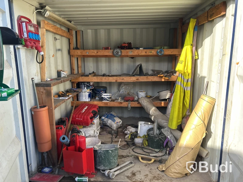 8 ft storage container with shelves and electrical installation