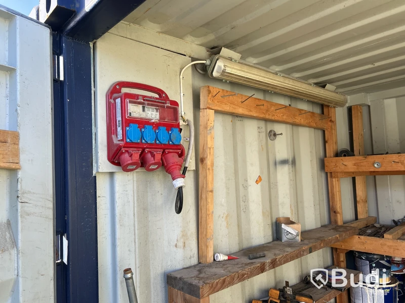 8 ft storage container with shelves and electrical installation