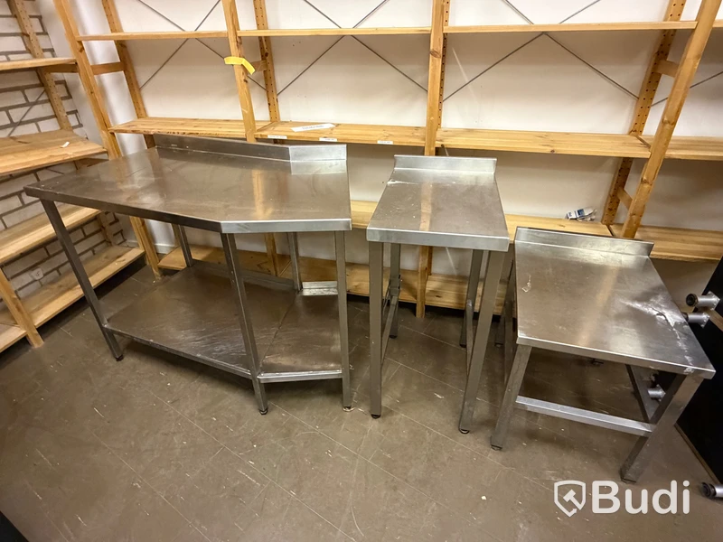 Stainless steel worktables, 3 pcs