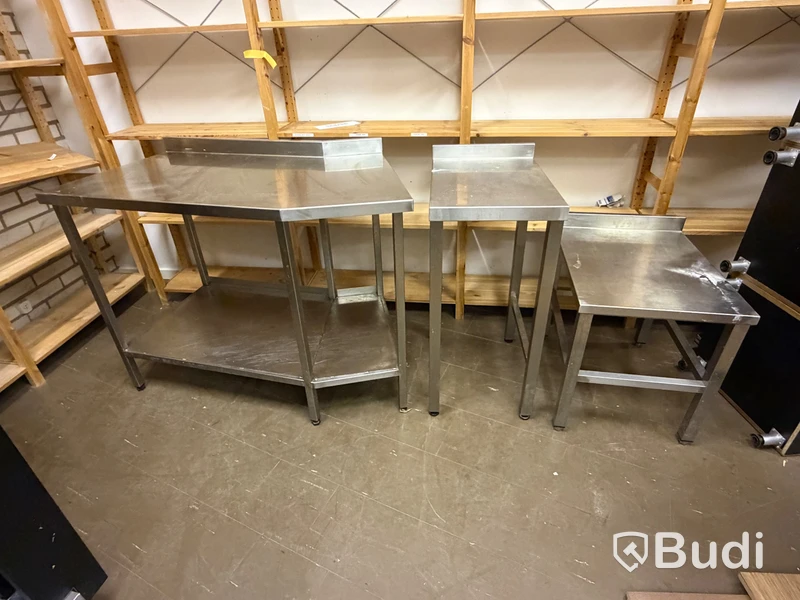 Stainless steel worktables, 3 pcs