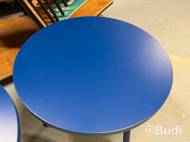 Two round coffee tables, blue
