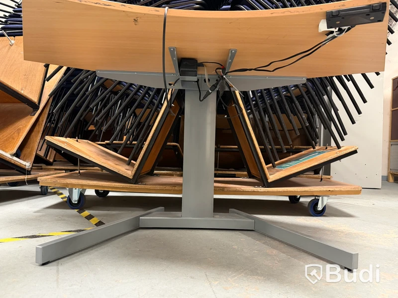 Height-adjustable corner desk, angled desktop