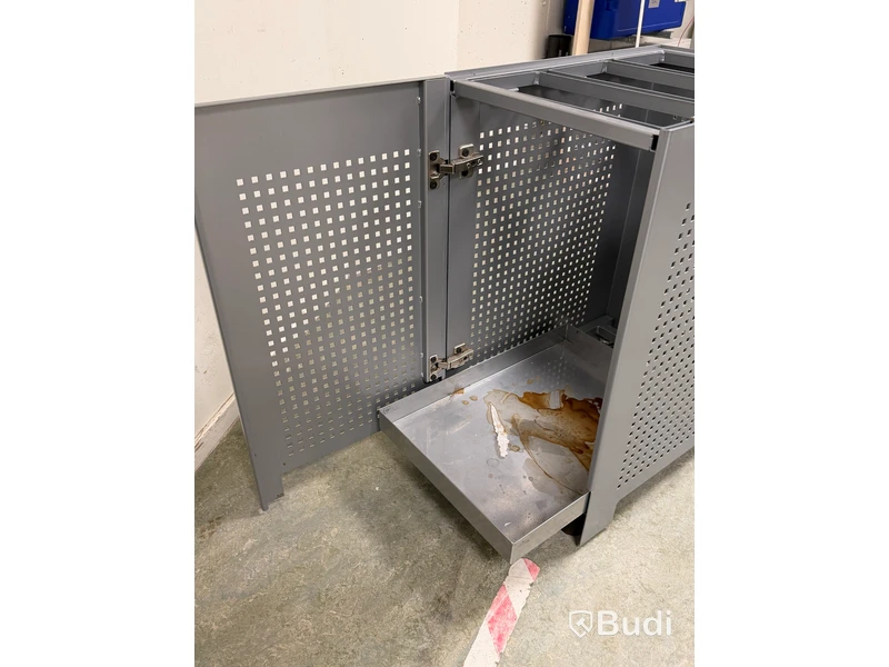 Recycling bin with three compartments for paper, cans and other waste