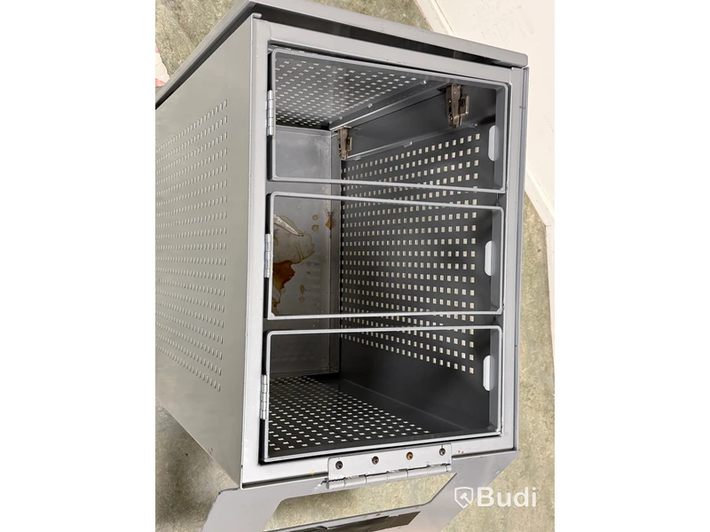Recycling bin with three compartments for paper, cans and other waste