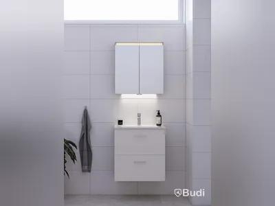 (NEW) CAMARGUE ARK VANITY UNIT WITH MIRROR CABINET, WHITE, 60 CM