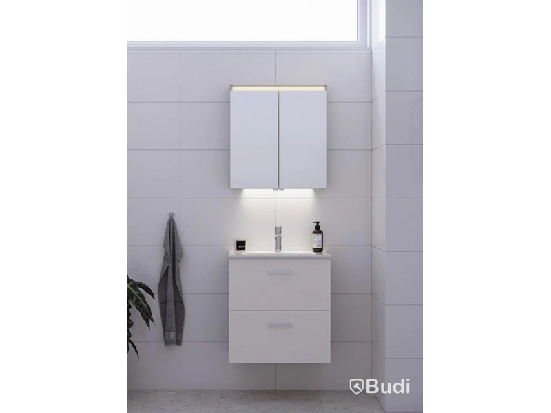 (NEW) CAMARGUE ARK VANITY UNIT WITH MIRROR CABINET, WHITE, 60 CM
