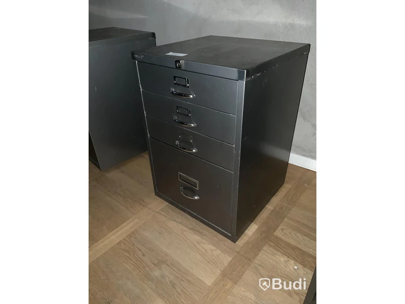 Plåt hutch Bisley. 4 lådor